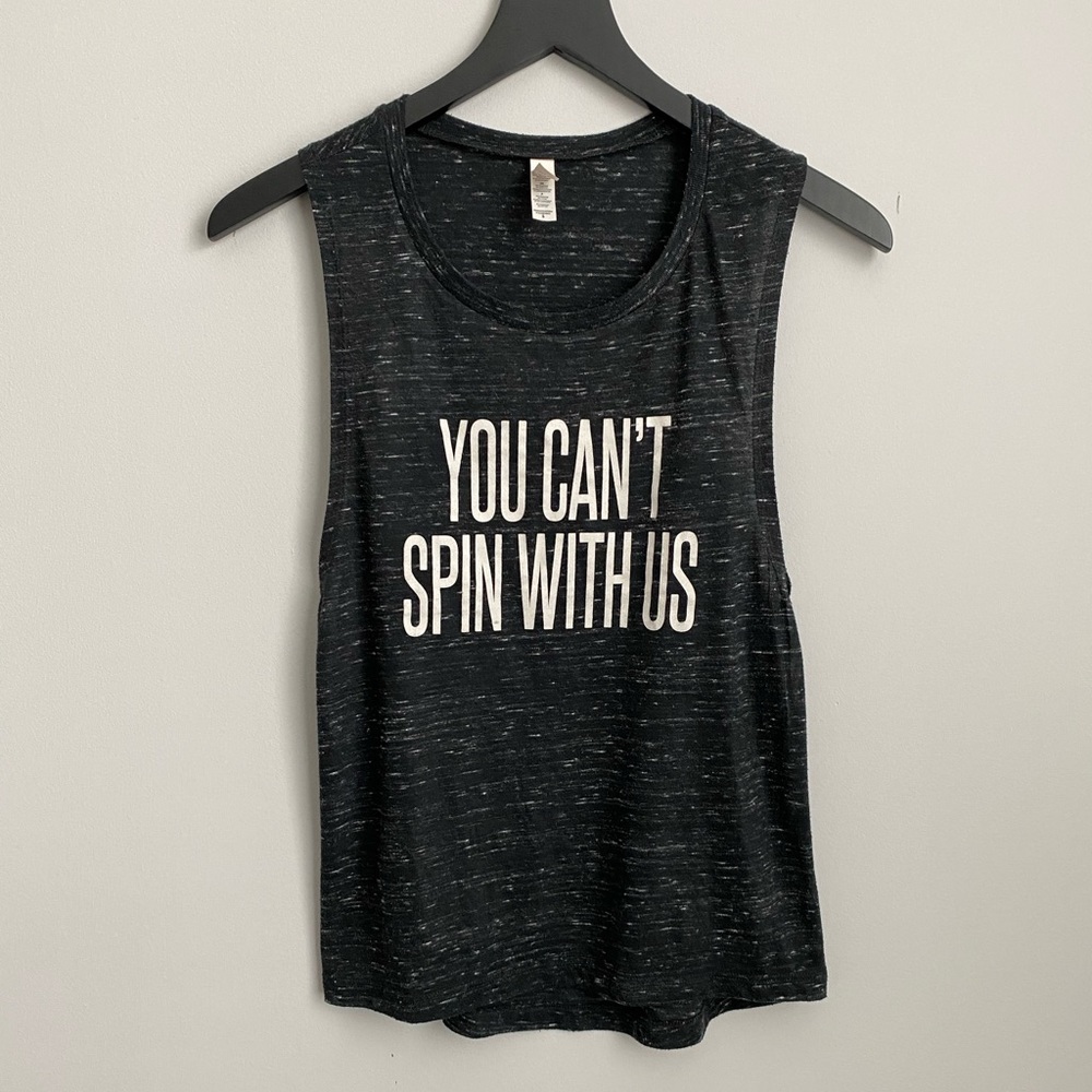 YOU CAN’T SPIN WITH US Gray Tank Top Small